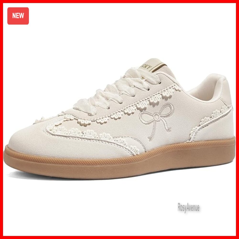 Lace Detail Casual Sneakers with Organza Ribbon Lace-Up Vintage Gum Sole